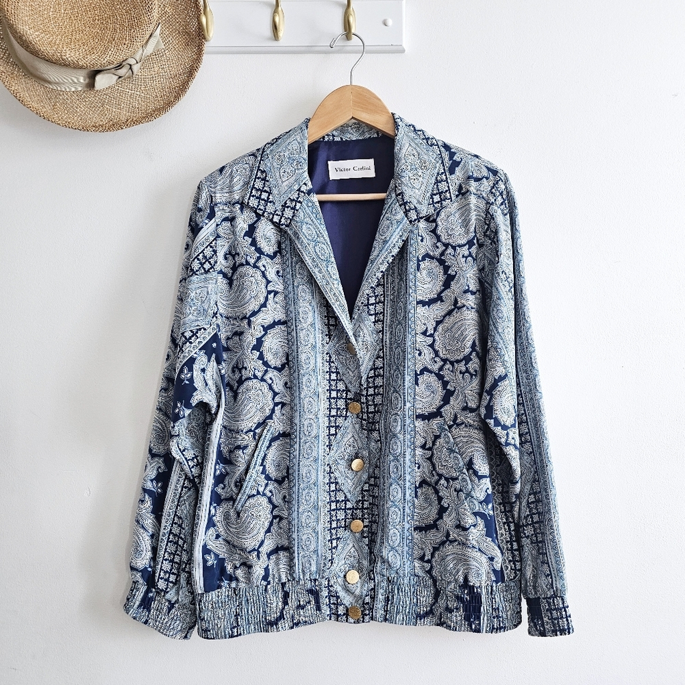 80s Vintage Victor Carlini Bandana Paisley Jacket Metal Buttons Women’s 12 USA